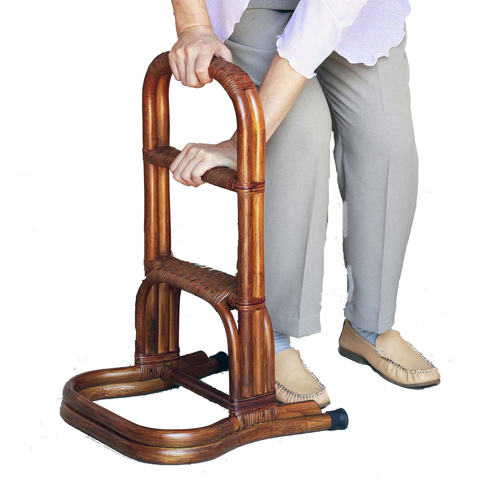 大竹産業 立ち上がり補助器具 玄関台 ブラウン 36x38x60cm 転倒防止 介護手摺 置き型 3段 籐 ラタン OT-204-1
