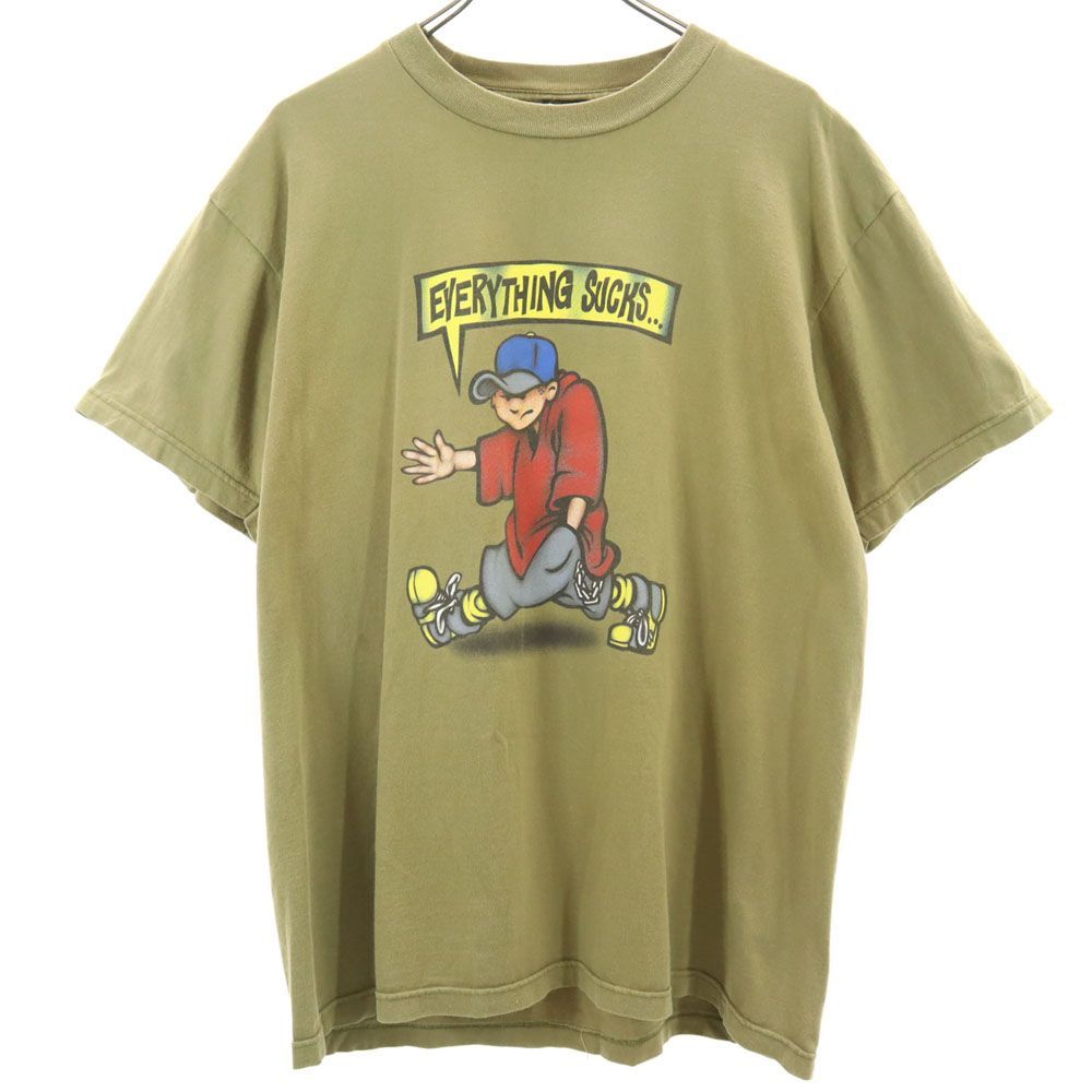 NO FEAR 90s オールド プリント 半袖 Tシャツ カーキ系 メンズ 古着 【240412】