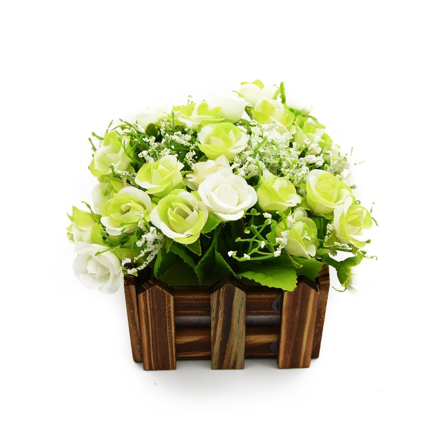 フェイクグリーン インテリア 光触媒 ギフト 造花 お祝い 人工観葉植物 花柵 木 ミニダイヤー グリーン-ホワイト BEADY