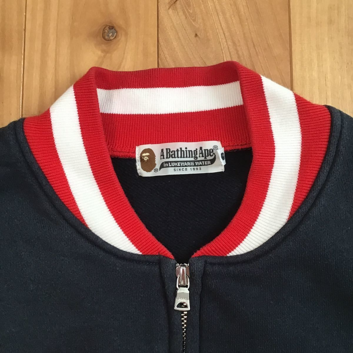 BAPE LOGO スウェット ブルゾン Mサイズ ネイビー a bathing ape navy 
