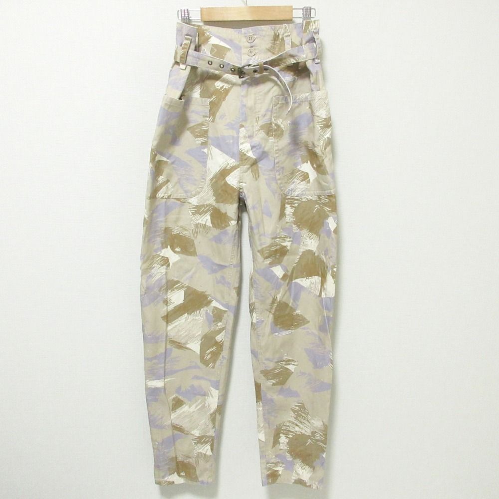 Isabel Marant イザベルマラン IONA コットンリネン 総柄 ハイウエスト トラウザーズ パンツ 34 ベージュ×ブラウン レディース 古着
