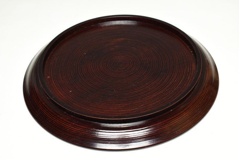 溜塗溜塗略点盆 共箱