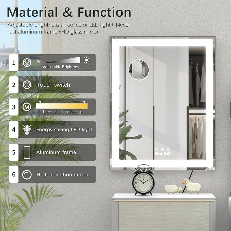 ANYHI 化粧鏡 女優ミラー ハリウッドミラー大型 卓上ミラー 三色照明