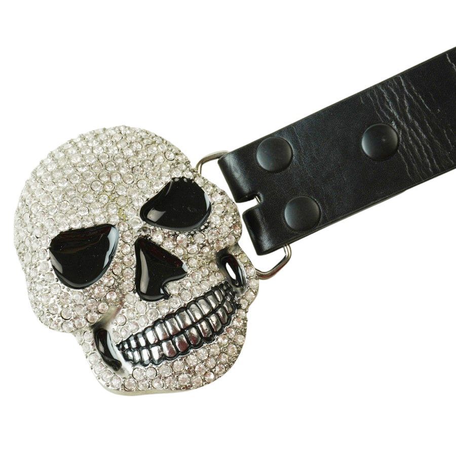 スカル Y2K 髑髏 ドクロ 骸骨 バックル付き レザー ベルト ストーン