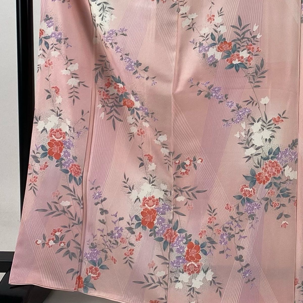 小紋 身丈167cm 裄丈67cm M 袷 草花 ぼかし ピンク 正絹 優品