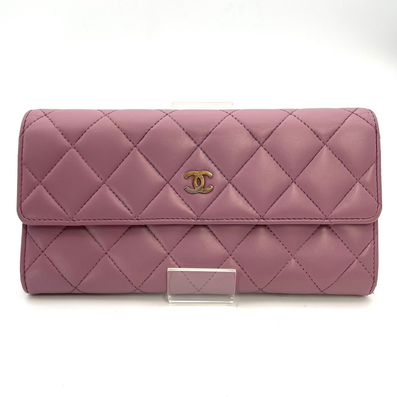 シャネル CHANEL 長財布 マトラッセ ラムスキン パープル レザー 財布 ラベンダーピンク シングルフラップ き 7-3-1003