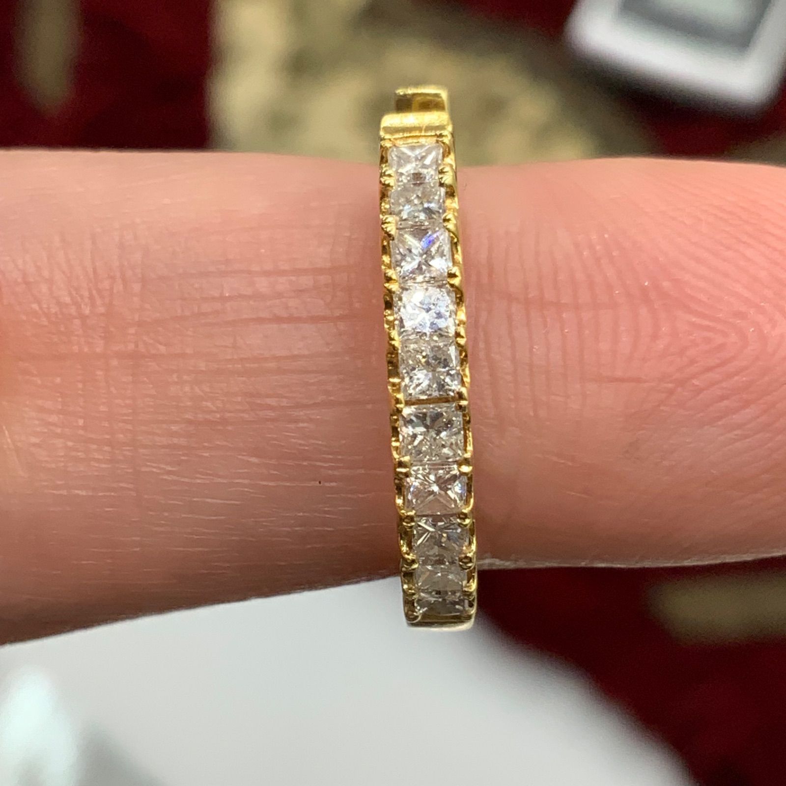 K18YG ダイヤ フープピアス エメラルドカット 0.5ct 2.2g