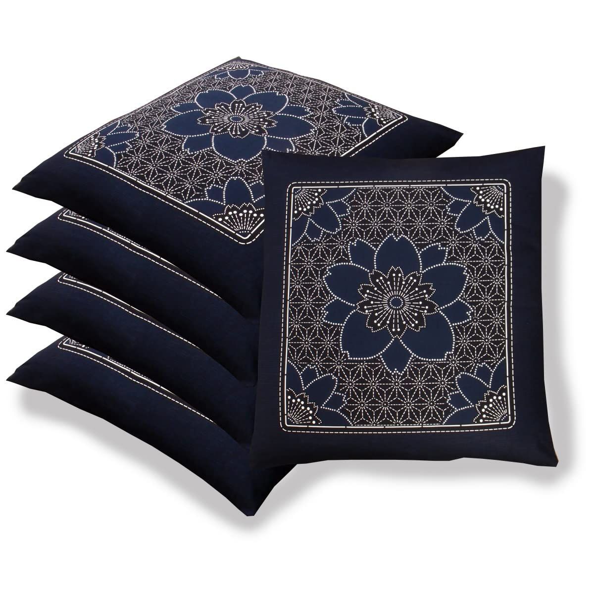 【数量限定】55x59 5枚セット 座布団カバー 55 59 銘仙判 55×59cm 座布団カバー 5枚組 日本製 桜 紺 座布団カバー 55x59 5枚セット 和風