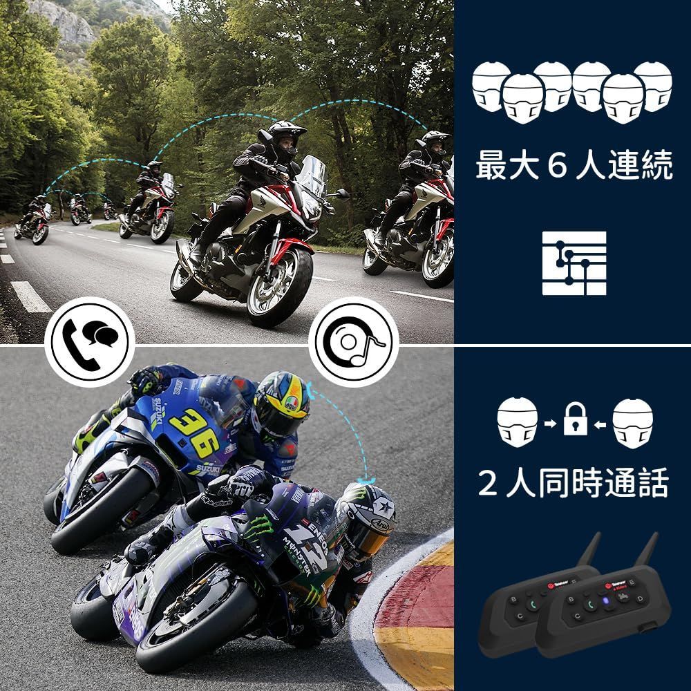 バイク用インカム 6riders 最大６人連接 ２人同時通話 V6 Plus B