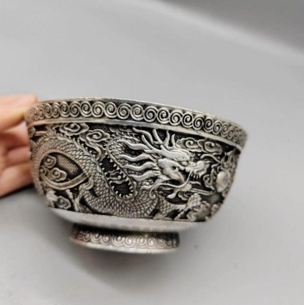 新品】銅 細工 双龍戯珠銅碗 茶碗 装飾品 現代工芸品 美術品