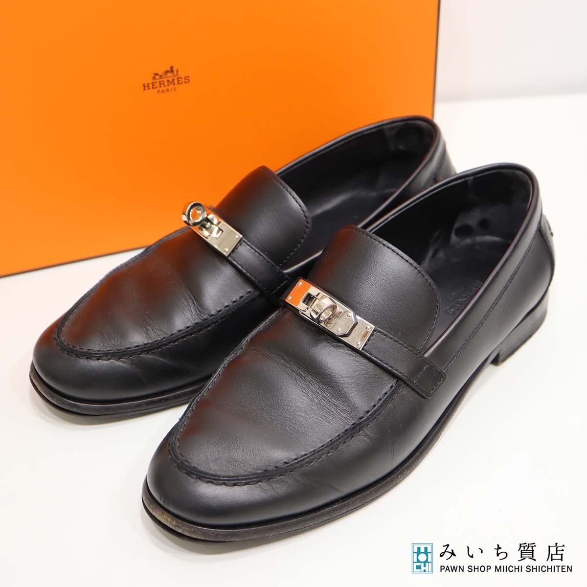 HERMES エルメス モカシン デスタン ケリー WS212114Z 2110 レザー 36 1|2 約23.5cm ブラック レディース 23k388-1