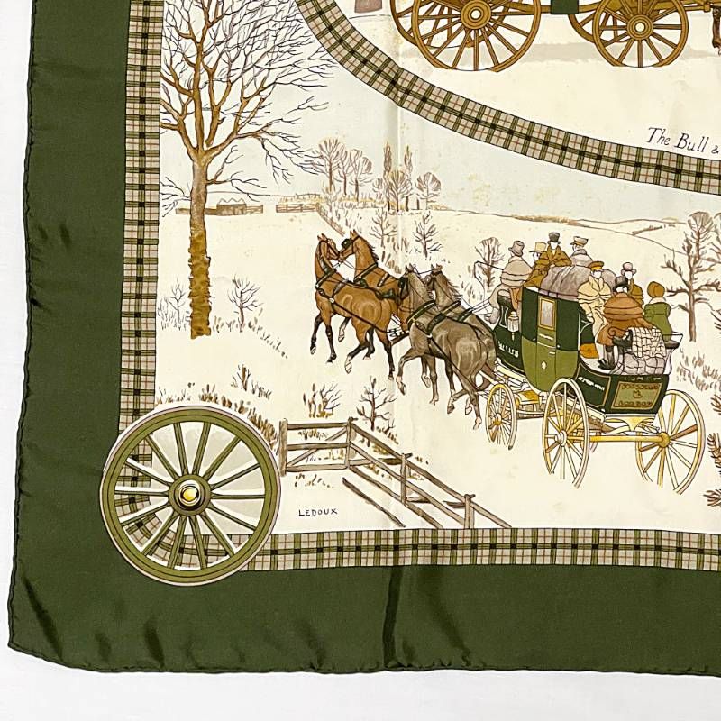 カ*ネ様 HERMES 馬車と雪景色 スカーフ HERMES エルメス カレ90 スカーフ 大判 正方形 シルク100% L
