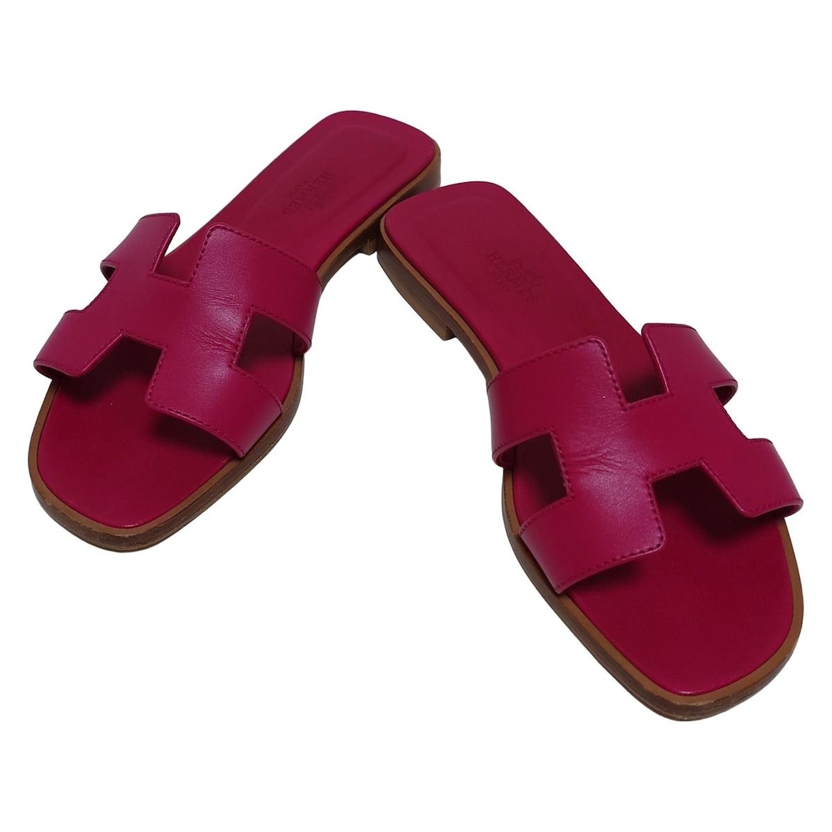 HERMES エルメス ミュール 35 レディース オラン ピンク アウトソール張替済 レザー