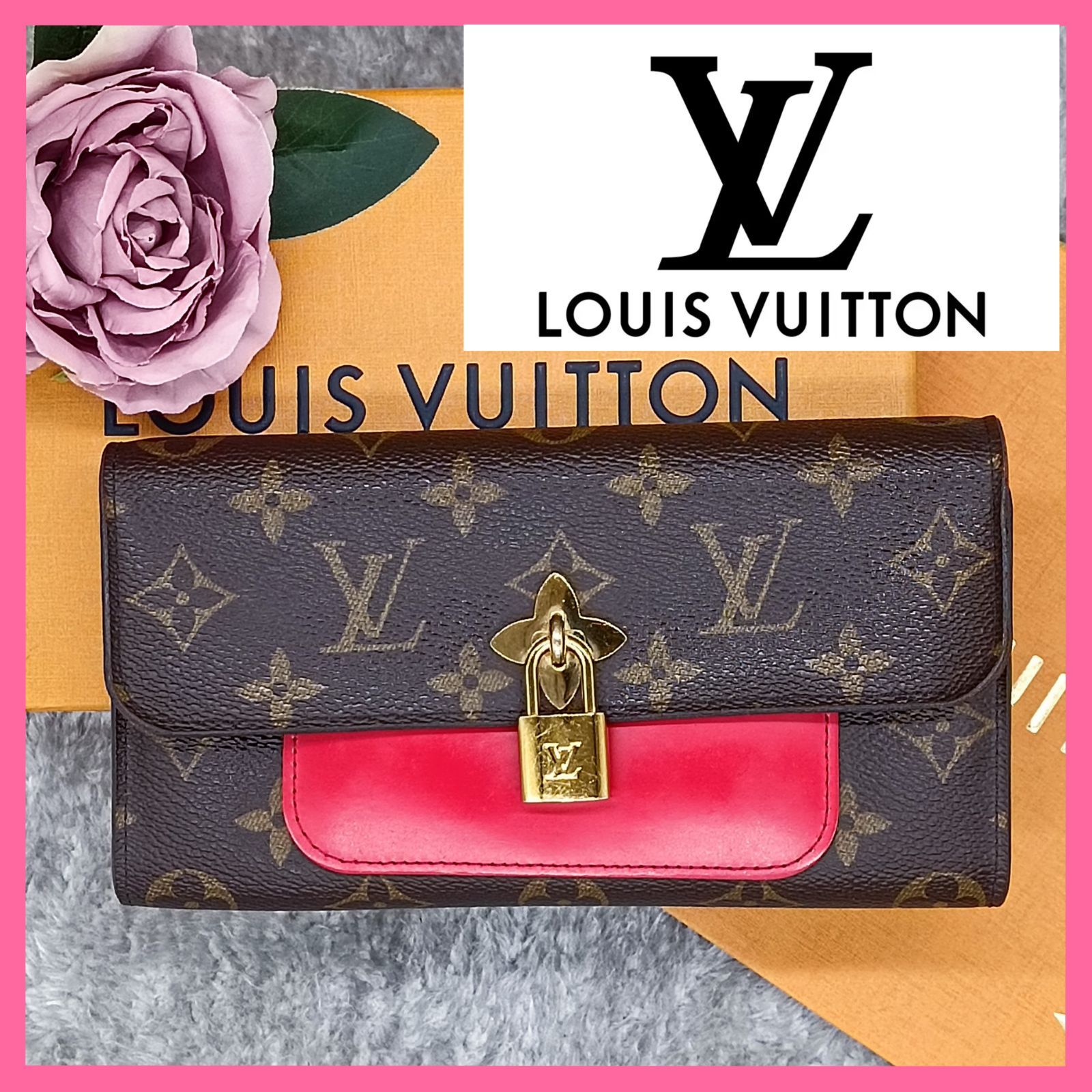 🍀最終価格です🍀　《 LOUISVUITTON 》　ルイヴィトン　モノグラム　ポルトフォイユフラワー　長財布　ロングウォレット　パドロック付　 M62566　レッド系　箱付き　最短即日発送いたします！　934