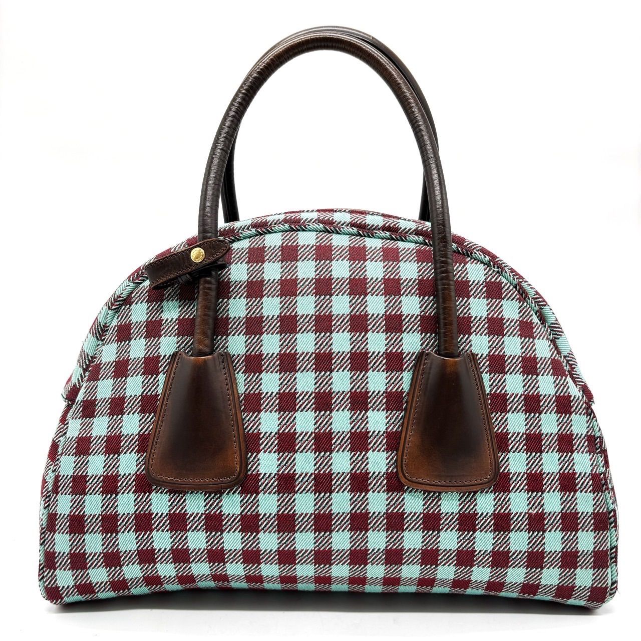 プラダ　ジャガードヴィシー　ボーリングバッグ　三角ロゴ　チェック柄　キャンバス かな様専用 お取り置き品 PRADA プラダ 紗栄子さん愛用 チェック
