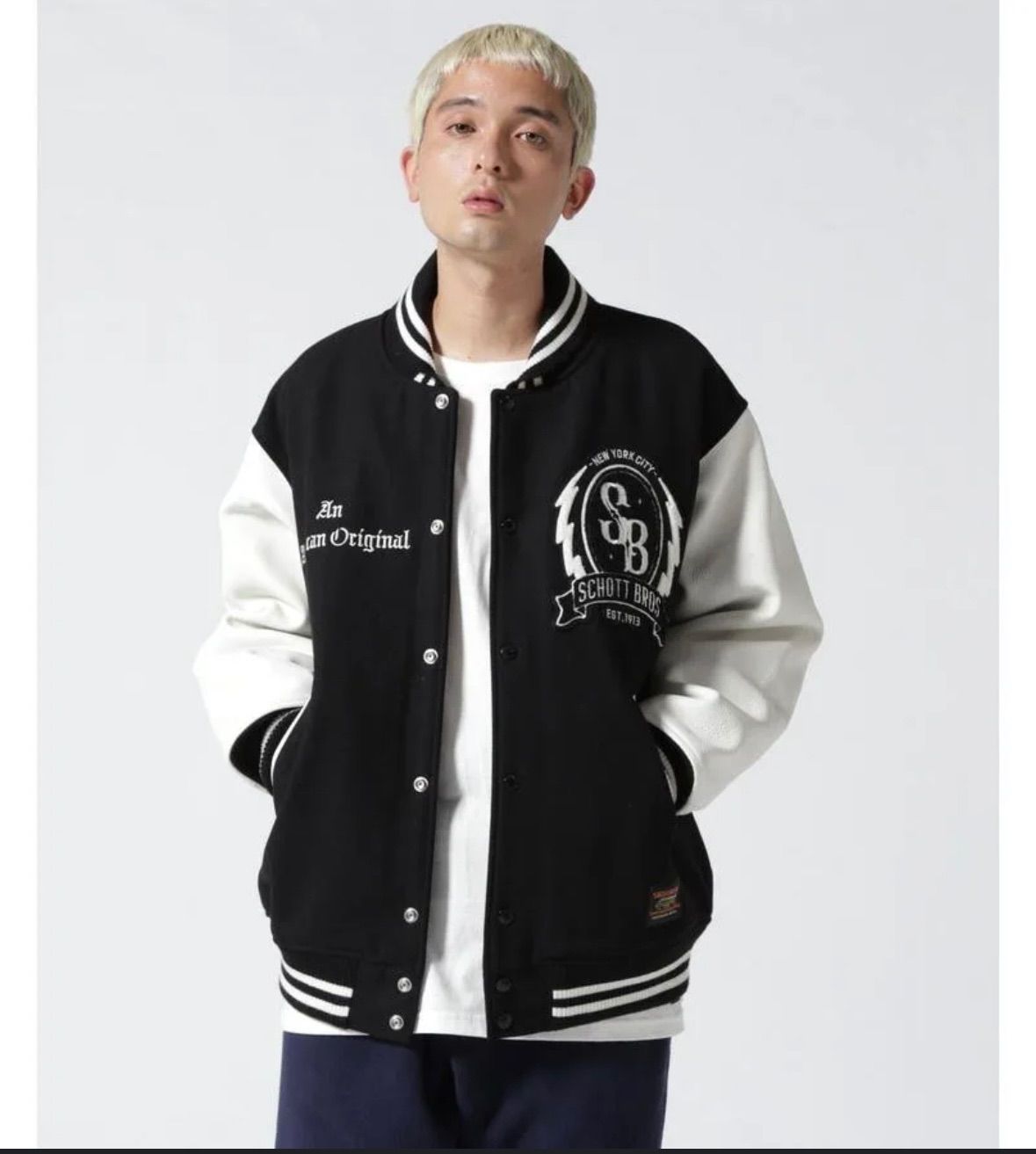 70】schott ショット スクーカム スタジアム ジャケット スタジャン 黒