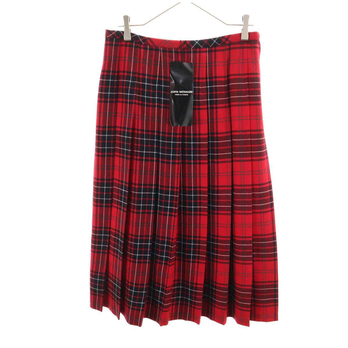 JUNYA WATANABE COMME des GARCONS ジュンヤワタナベコムデギャルソン 2017年 ♥ 日本製 ギンガムチェック ミモレ丈 プリーツスカート M レッド レディース 古着
