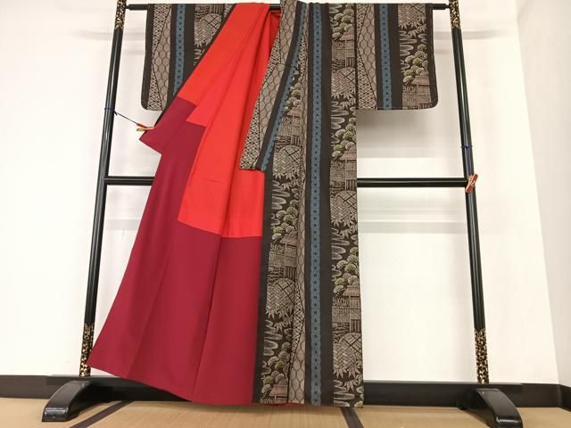 平和屋着物＃本場大島紬　割込み絣　道中着　色紙吉祥花文　正絹　逸品　未使用　CAAW4934dy 平和屋着物＃本場大島紬 割込み絣 道中着 色紙吉祥花文 正絹 逸品 未