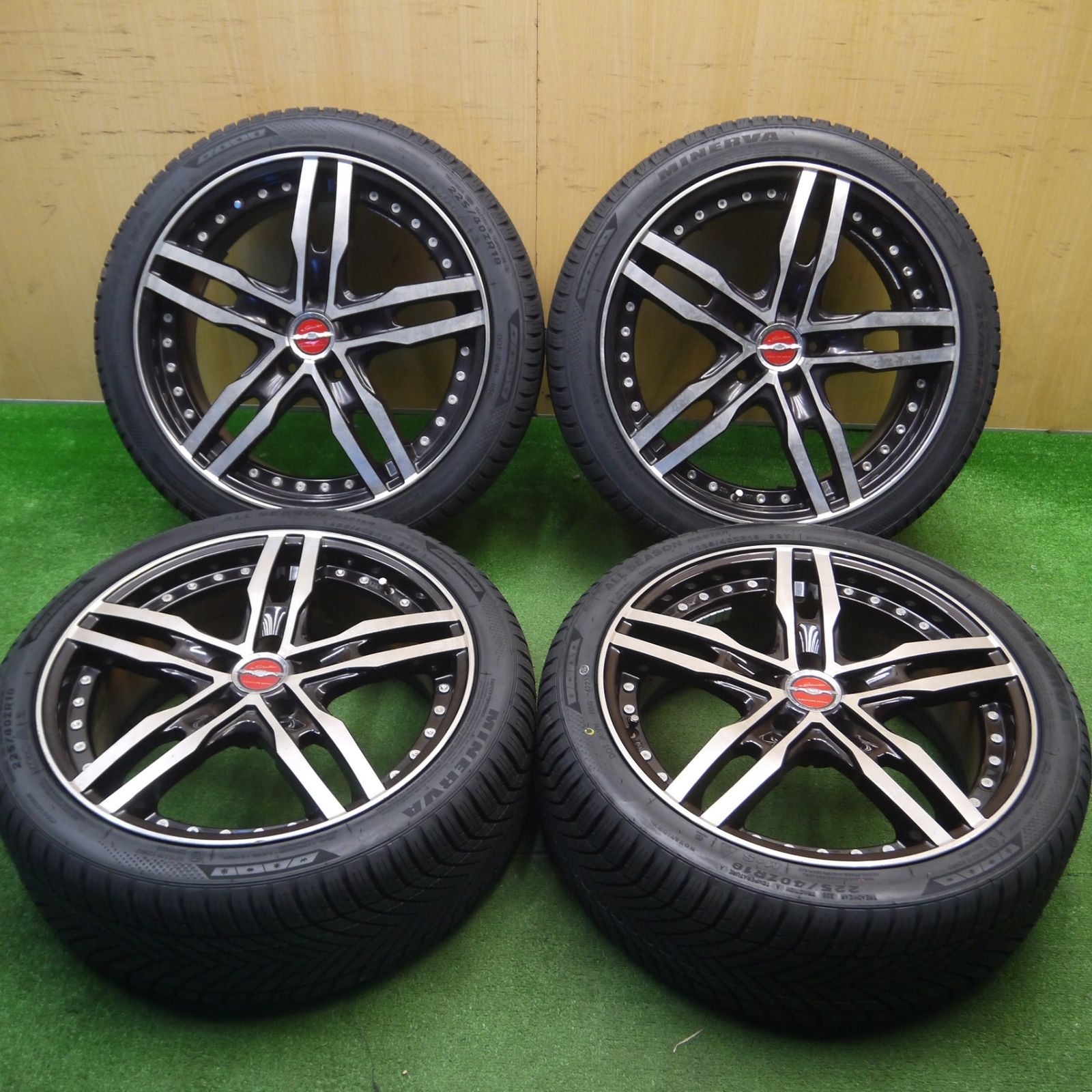 [送料無料] タイヤ未使用！23年Shallen XF-55 モノブロック 共豊 AME 225/40R18 ミネルバ オールシーズン マスター シャレン 18インチ PCD114.3/5H5012103Hノ
