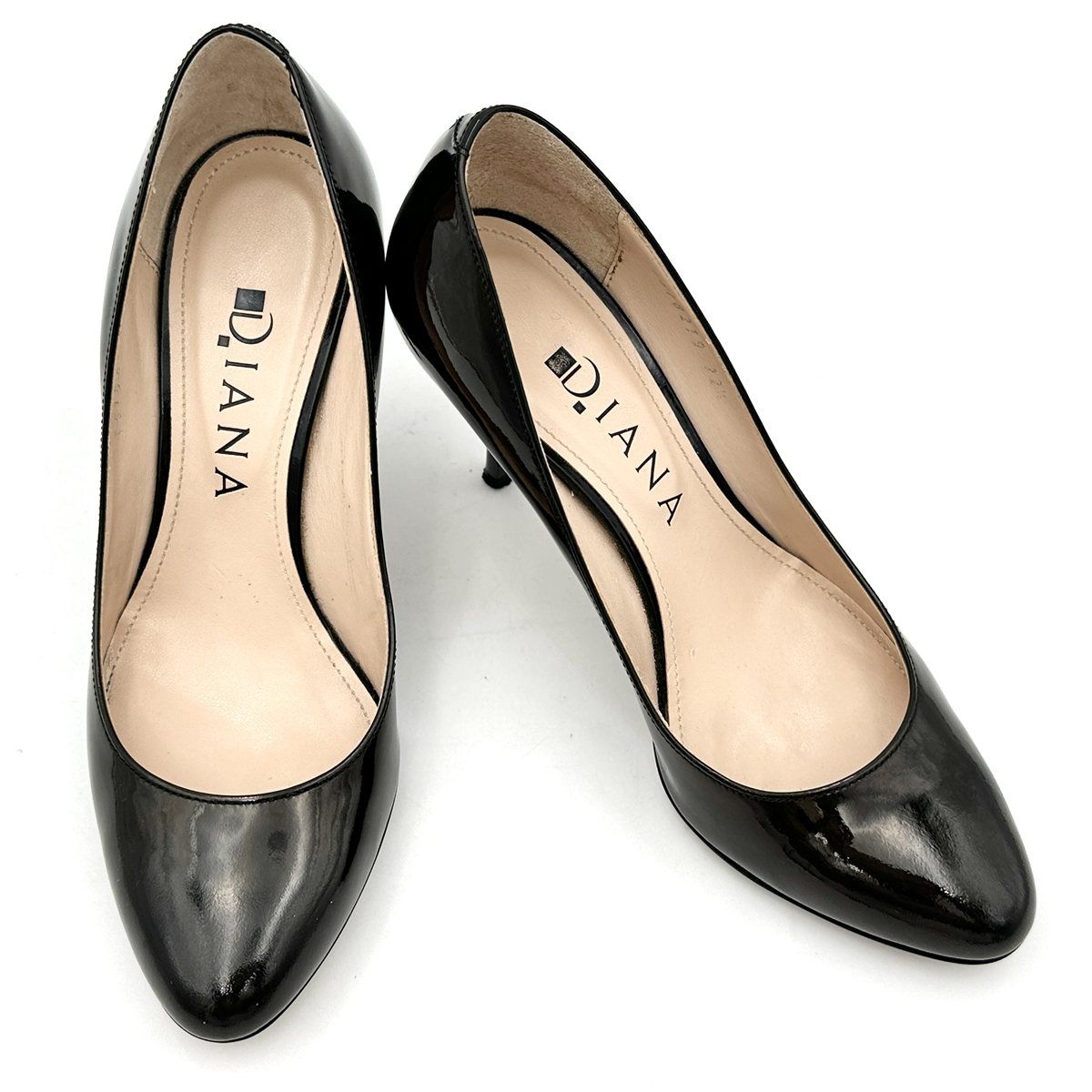 極美品 DIANA エナメルブラック オープントゥ ハイヒール 24サイズ DIANA ダイアナ ハイヒール ブラック 黒 レッドソール 24 5cm 美