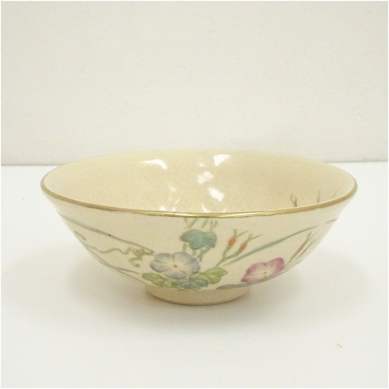 京焼 井上春峰造 色絵朝顔平茶碗（共箱） 茶道 抹茶 おしゃれ