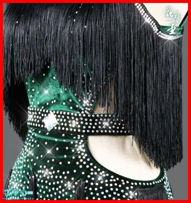 25年 社交ダンス衣装 ラテンワンピースドレス グリーン ブラック オーダーメイド WWW_OLIVIERBERNSTEIN_COM