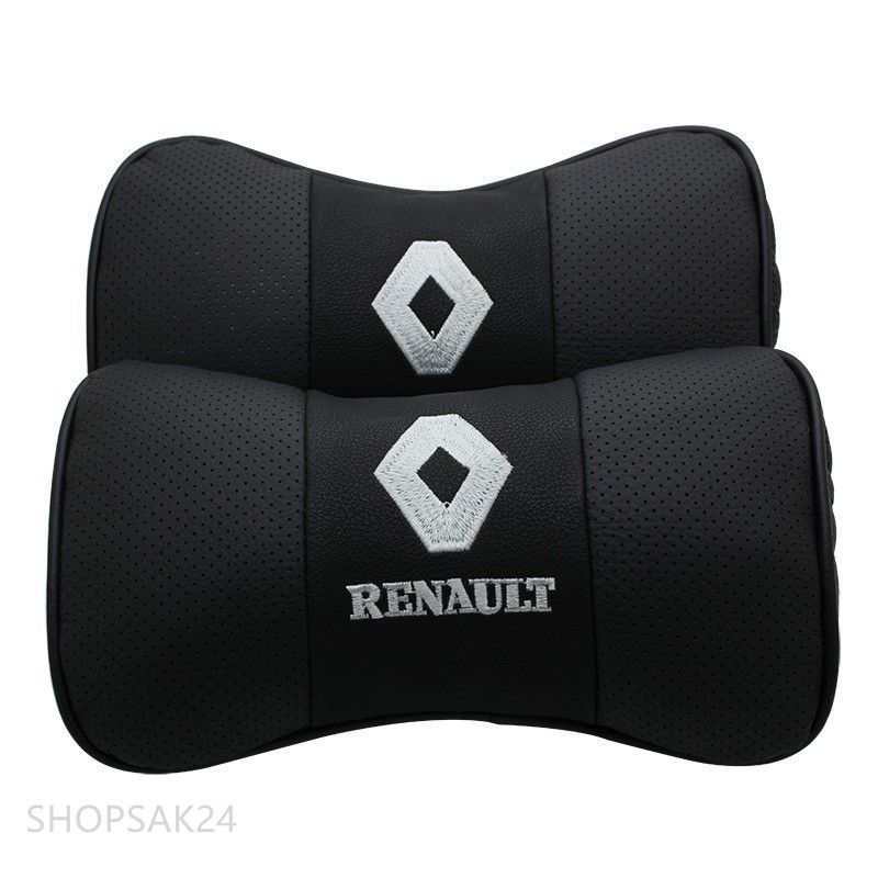 新品２個セットルノー Renault 刺繍 ロゴ入りき レザー ネックパッド 汎用 車載首枕 ヘッドレスト刺繍工芸ブラック
