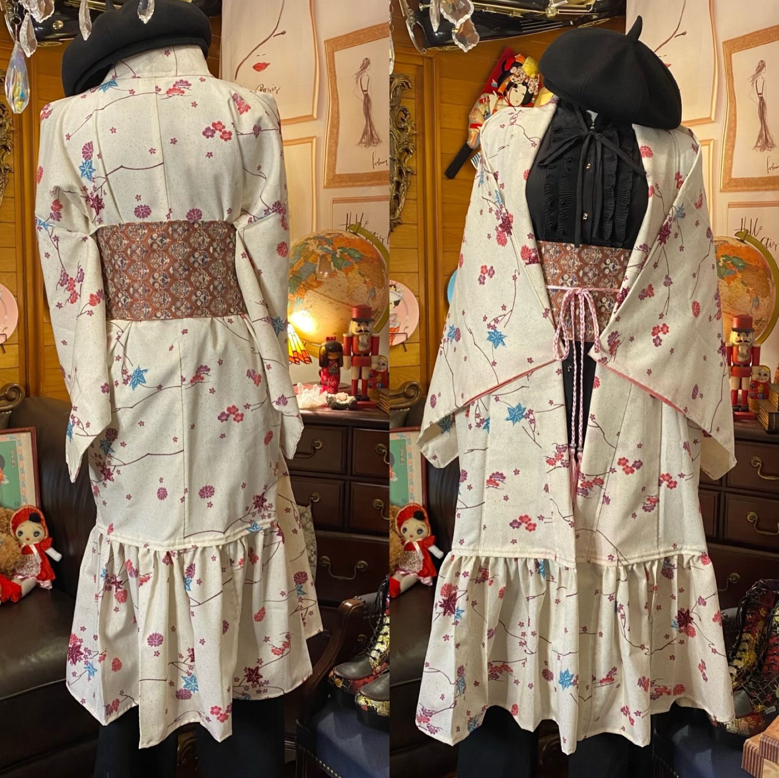 B70412 ドレスガウン 着物リメイク 着物ガウン ガウンワンピース