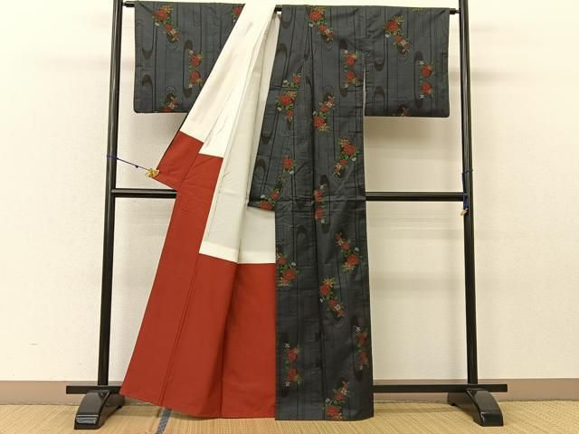 平和屋着物□訪問着 紬地 手描き 枝花文 正絹 逸品 BAAU7408gt 平和