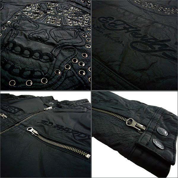 エドハーディー メンズ ライダース レザージャケット Ed Hardy