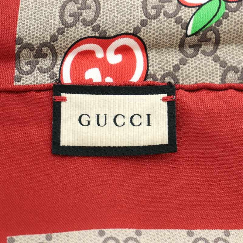 グッチ GUCCI スカーフ 大判 ロゴ GG柄 リンゴ 林檎 絹 シルク