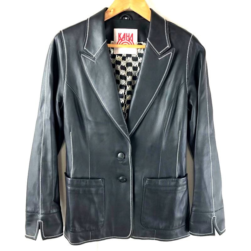 カーハ KAHA 東京毛皮貿易 羊革 レザージャケット 裏地付き ステッチ