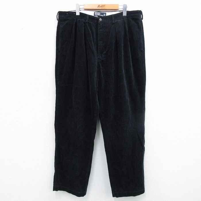 W40 古着 ラルフローレン ブランド コーデュロイ パンツ メンズ 90s ANDREW 太畝 大きいサイズ コットン 黒 ブラック 25oct15 ボトム