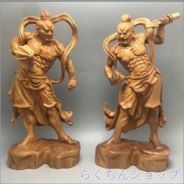 金剛力士像 木彫仏像 仏教美術 精密細工 仏師手仕上げ品 高さ20cm 2個入り
