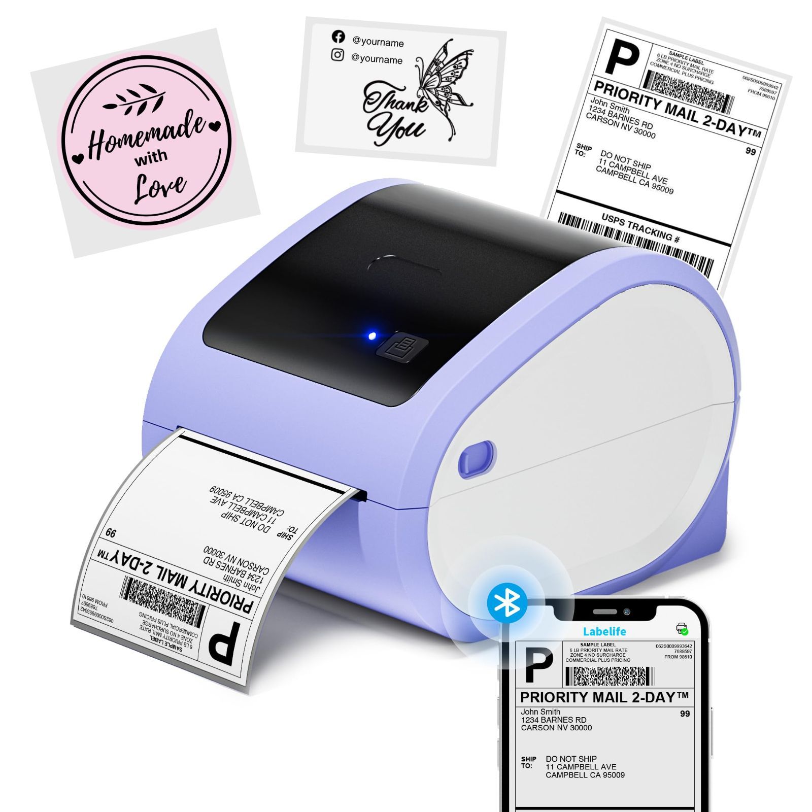 4×6 感熱 ラベルプリンター D520BT A6 宛名書きプリンター サーマルプリンター シールプリンター ItriAce PC 対応 スマホ対応 むらさきいろ