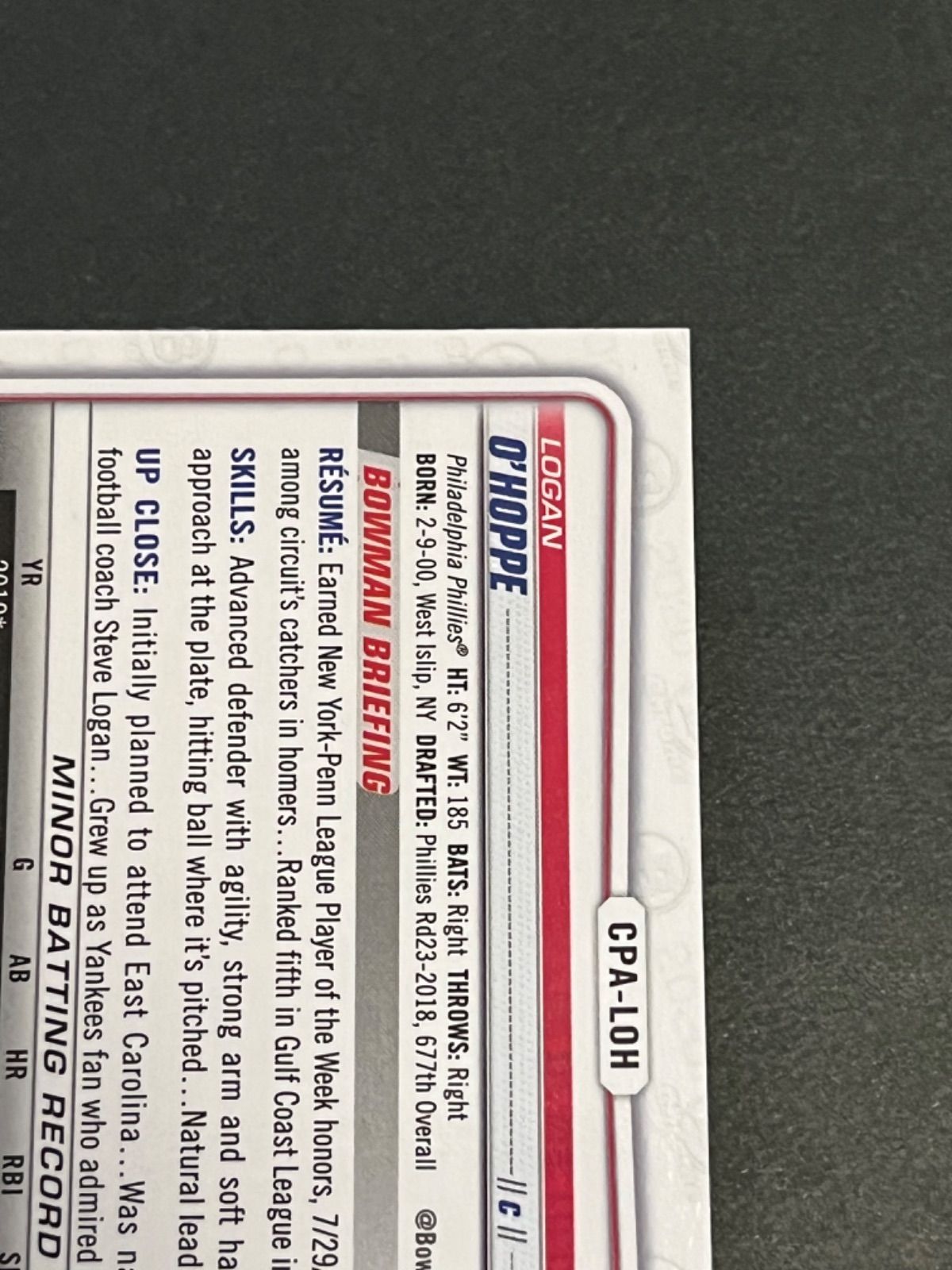 祝開幕！割】ローガンオハッピー直筆サインカード 2020 Bowman