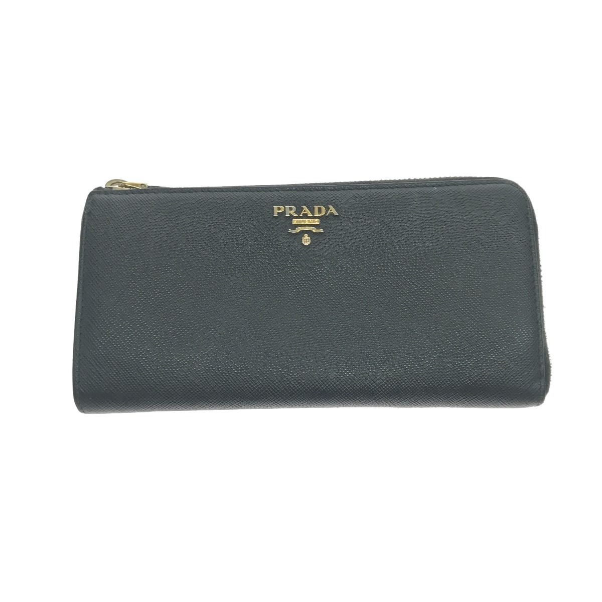 $$ PRADA 長財布 L字ファスナー 全体的にヨゴレ有 ブラック