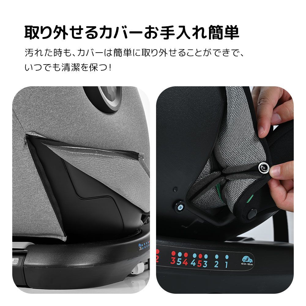 Kidsbliss チャイルドシート【トップテザータイプ】ISOFIX  0歳～12歳 360度回転式 ジュニアシート 150cm身長対応 5点式ハーネス EU安全基準R129対応 調節可能 洗える キャノピー付き ドリンクホルダー付き PP311761