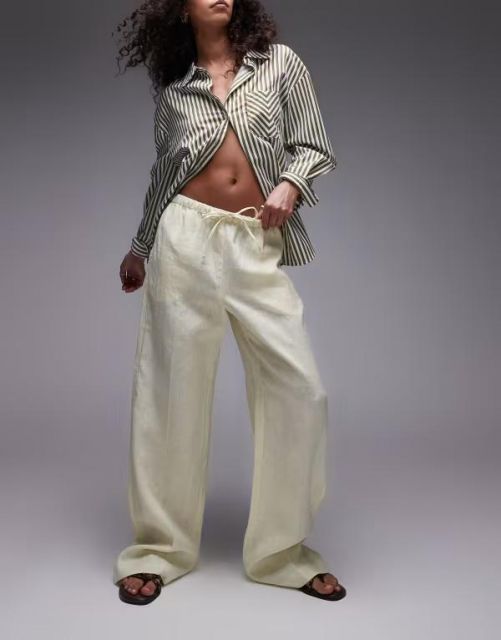 【送料無料】 マンゴ レディース カジュアルパンツ ボトムス Mango pull-on soft touch linen pants in butter yellow Pale yellow