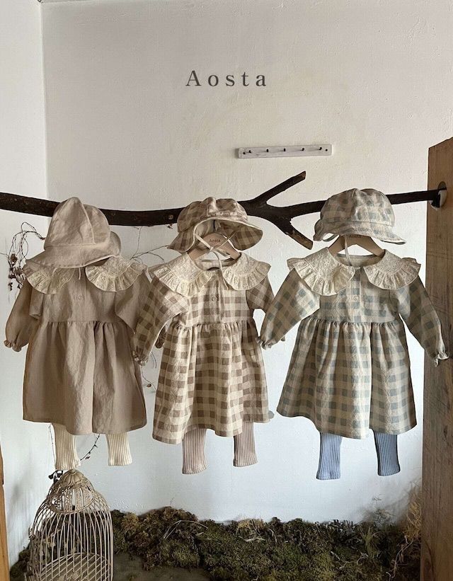 韓国子供服 ワンピース aosta  リネン ワンピース 麻 長袖