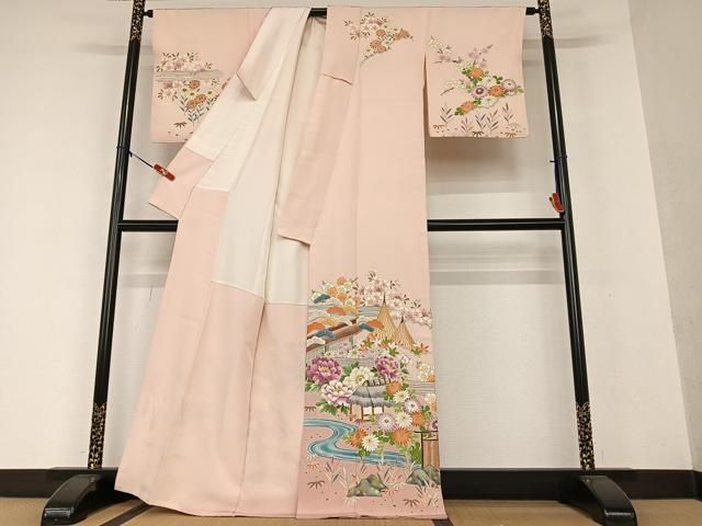 平和屋着物○訪問着 駒刺繍 枝梅花文 暈し染め 金彩 正絹 逸品