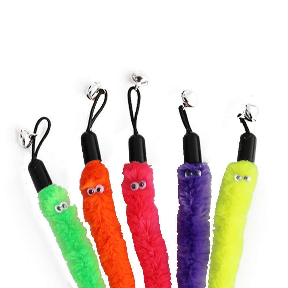 Chaslean 羽のおもちゃ 猫じゃらし 猫おもちゃ 天然鳥の羽棒 鈴付き 交換用鳥の羽根 毛虫 猫のお好みじゃらし 5本入