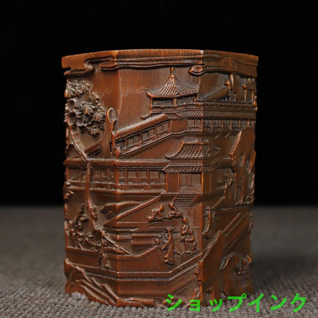 竹 彫刻 亭台楼閣筆箱 書道具 文房具 現代工芸品 美術品 置物 竹 彫刻 亭台楼閣筆箱 書道具 文房具 現代工芸品 美術品 置物 文房具