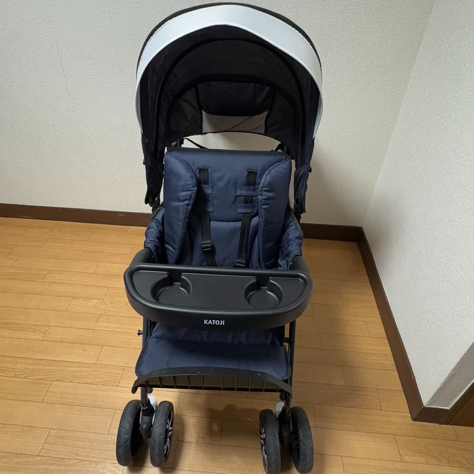 美品 カトージ 2人でゴー 縦型 スリム 2人乗り ベビーカー ネイビー 説明