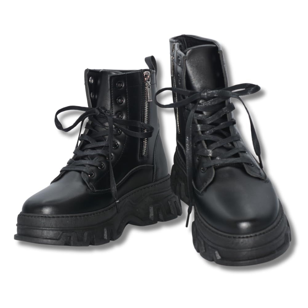 [ALVEIN] 厚底 バイクブーツ ワークブーツ シークレットブーツ ライダースブーツ メンズ サイドジップ ツーリング (ブラック， 日本の靴のサイズ寸法， 大人， 数値， 26.0 cm) [ブラック] [26.0 cm]