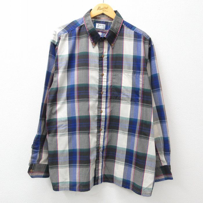 XL/古着 アロー 長袖 シャツ メンズ 90s 大きいサイズ ボタンダウン 紺他 ネイビー チェック spe 24may31 中古 トップス