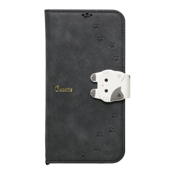 【人気商品】NATURALdesign iPhone 15 / 14 / 13 ケース 兼用 手帳型 猫 ストラップ付 Cocotte (ブラック)