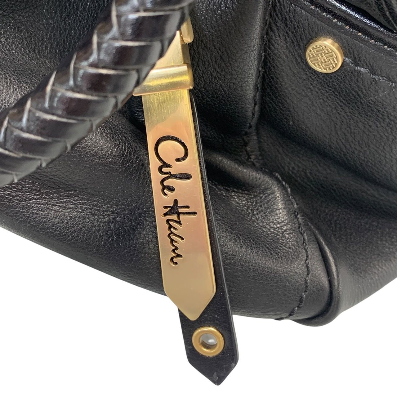 ♪3105 Cole Haan コールハーン 黒 レザー ハンドバッグ タッセル付き 