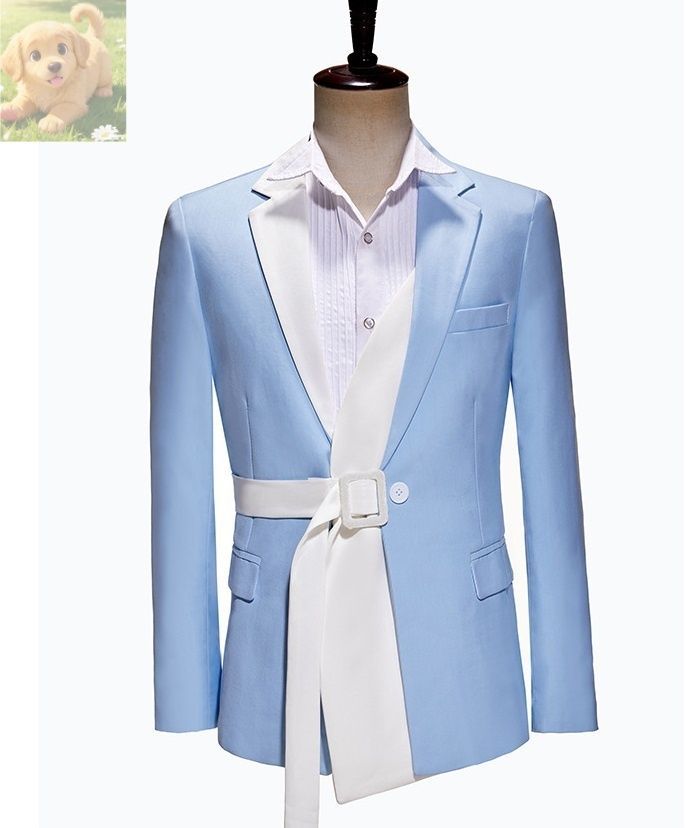 上質 2点セット ブルー デザインスーツセット ステージ衣装メンズ タキシード上着ズボンM L-3XL演奏会舞台 発表会 司会 歌