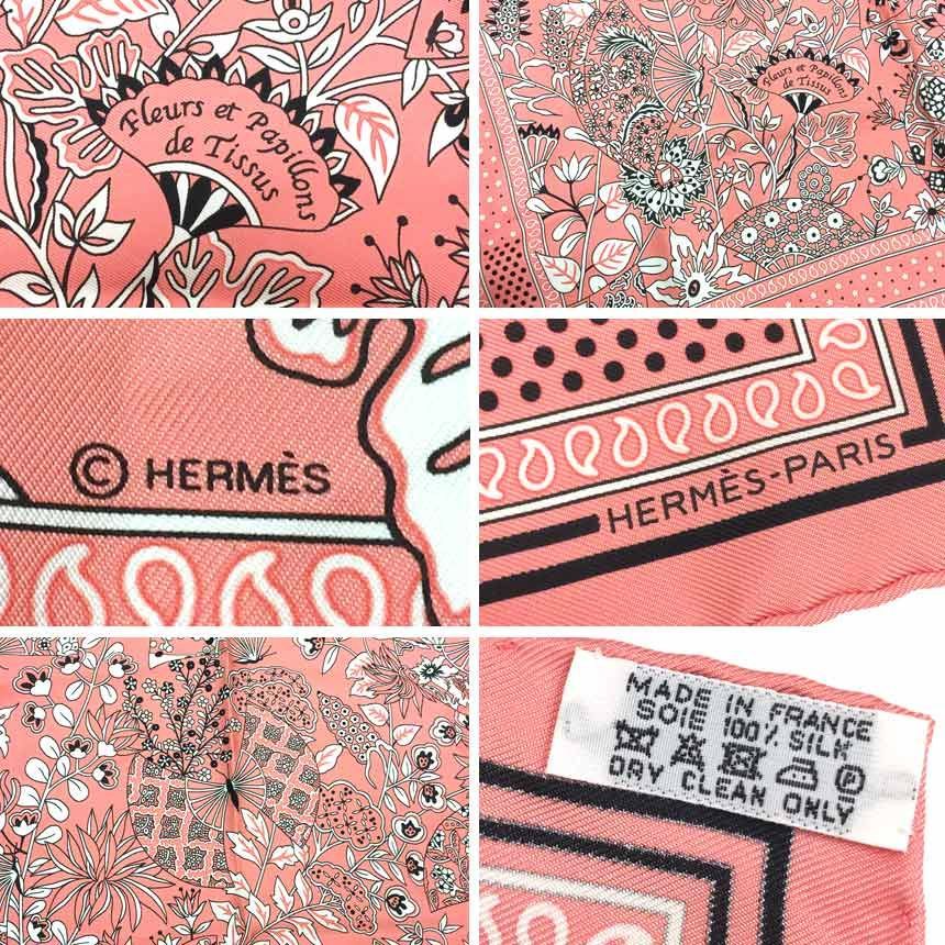 HERMES スカーフ バンダナカレ55 花咲く織物 ピンク aq8464-